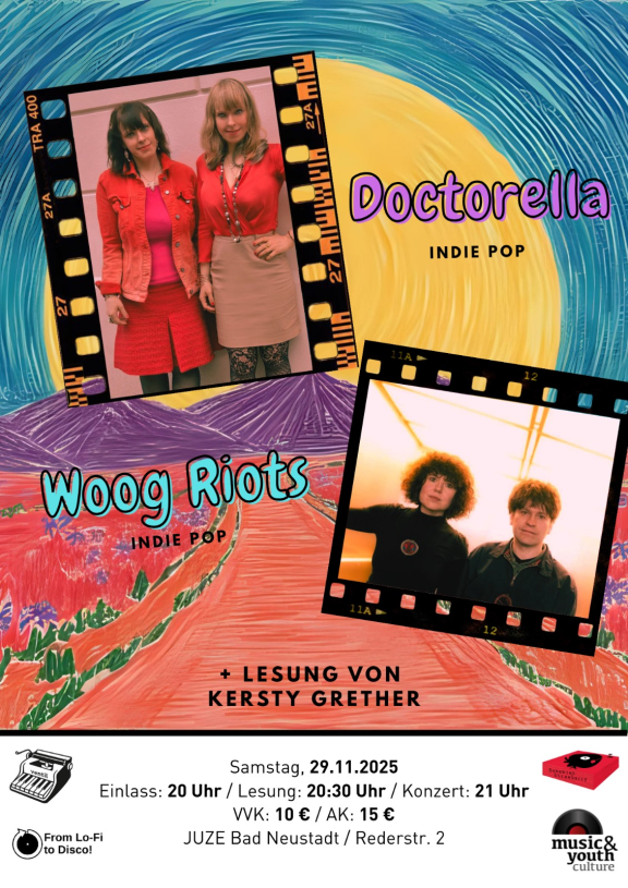 Konzert mit Woog Riots, The Doctorella und Lesung Kersty Grether zum Roman Bravo Bar