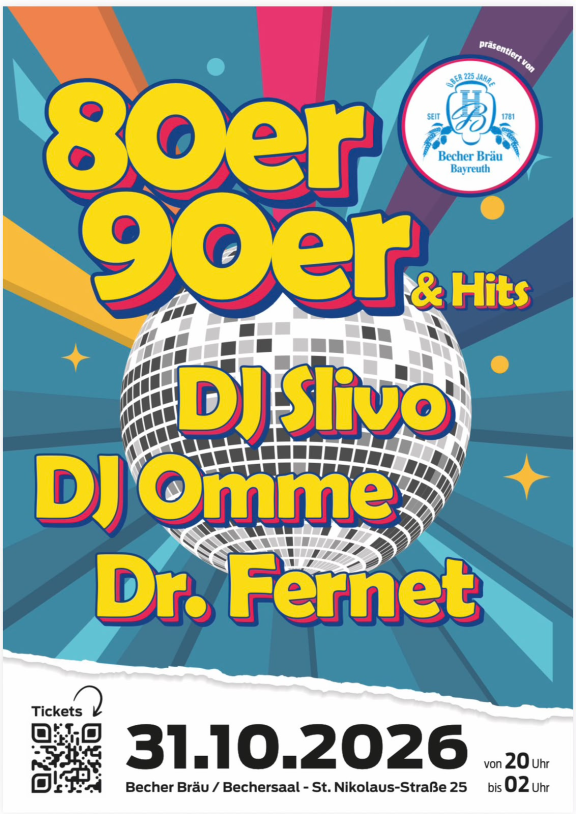 80er 90er & Hits im Bechersaal mit DJ Slivo, DJ Omme & Dr. Fernet